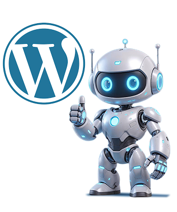 ADAM with the thumbs up in front of the WordPress logo